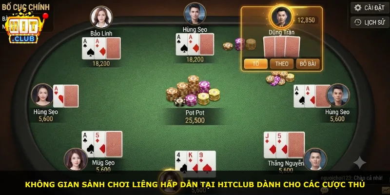 Không gian sảnh chơi Liêng hấp dẫn tại Hitclub dành cho các cược thủ